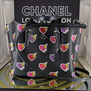 Coach Black Tote with Heart and Lightning Design